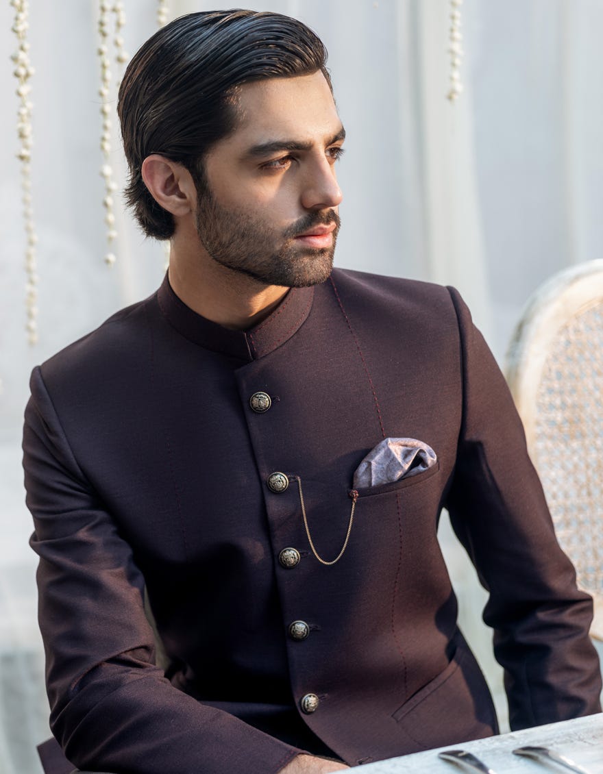 Maroon Suiting Prince Coat | Jjpj-48112