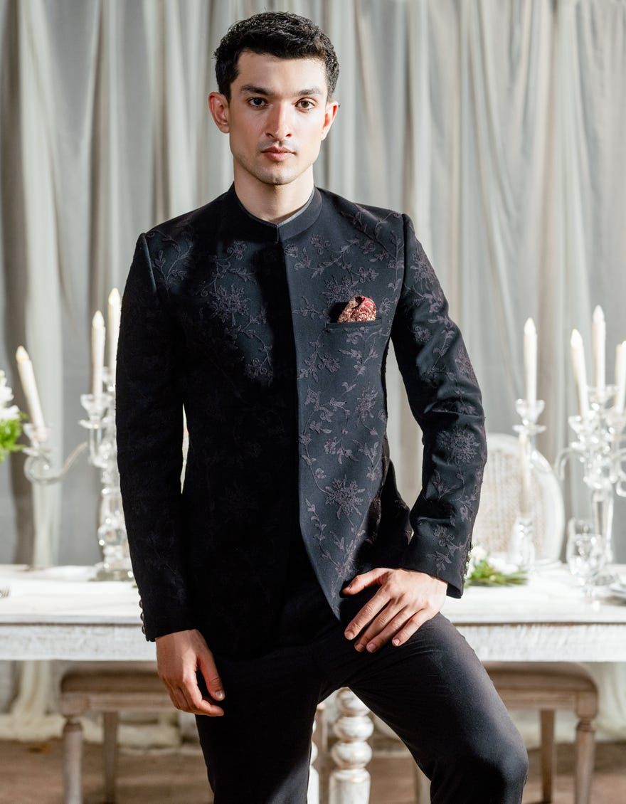 Black Blended Prince Coat | Jjpj-A-48179