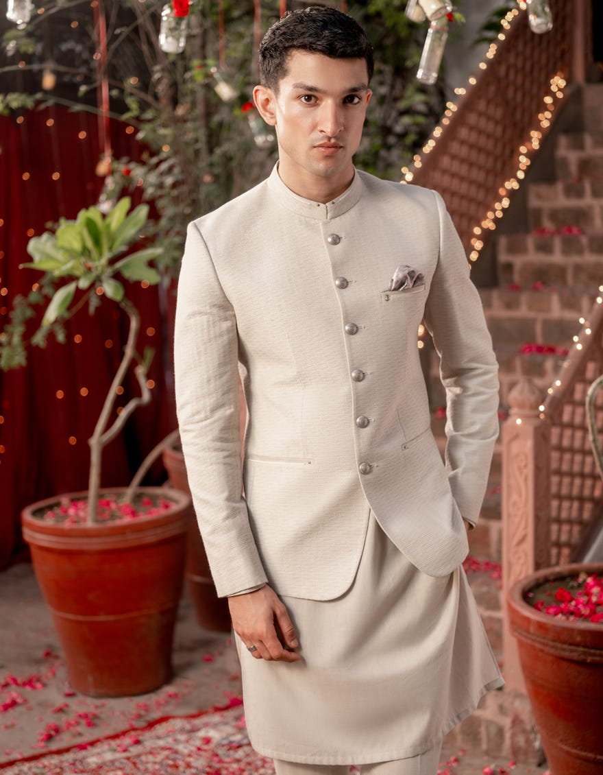 Ash White Blended Prince Coat | Jjpjkp-A-48150