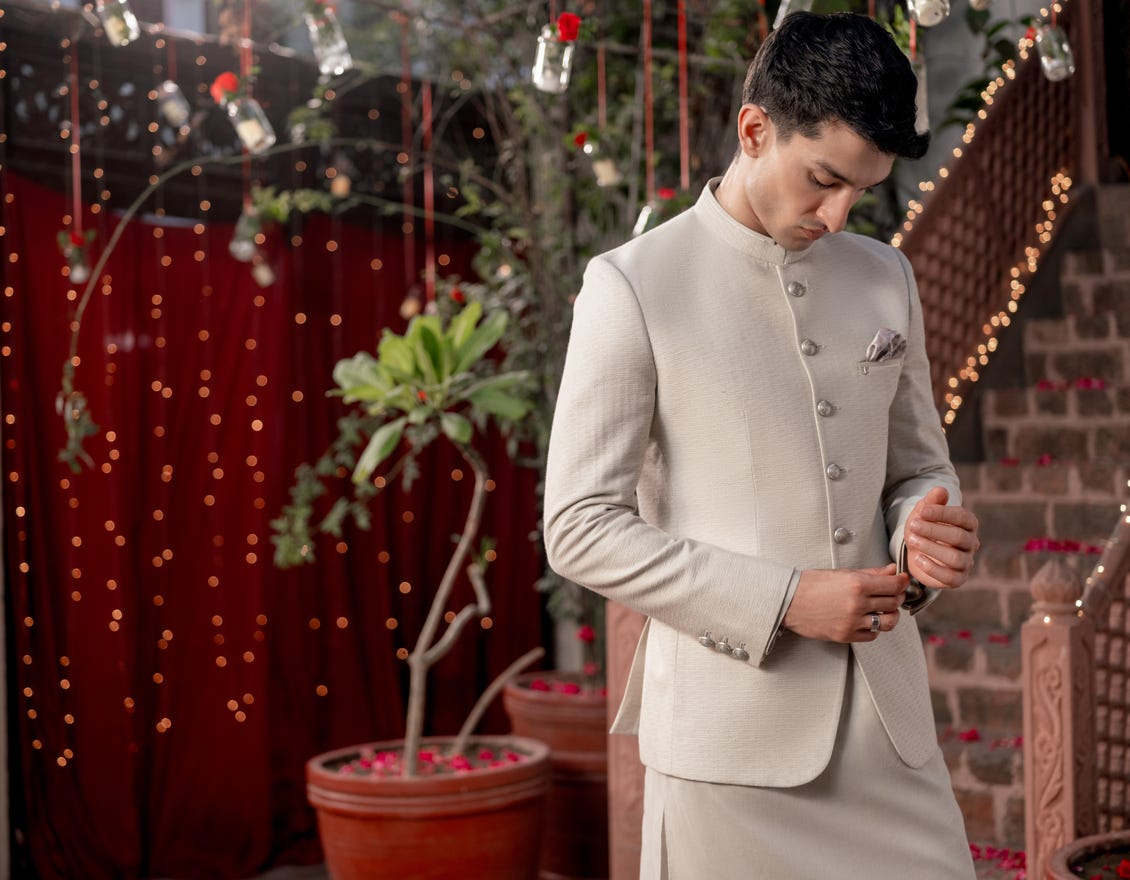 Ash White Blended Prince Coat | Jjpjkp-A-48150