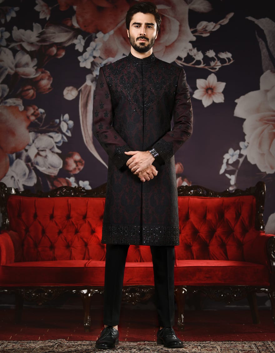 MAROON SHERWANI | JJSWINR-530