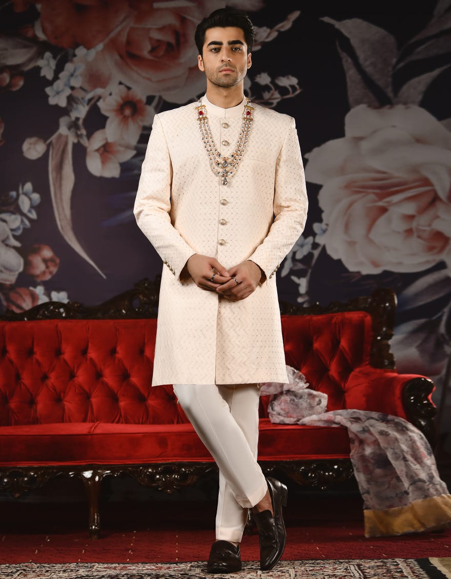 PEACH BLENDED SHERWANI | JJSWP-545