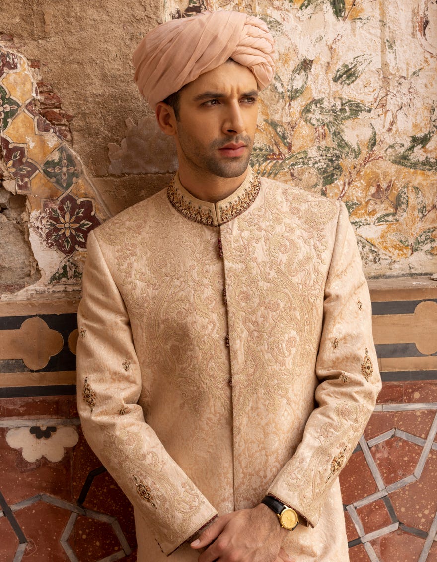 Peach Polyester Sherwani | Jjsw-548