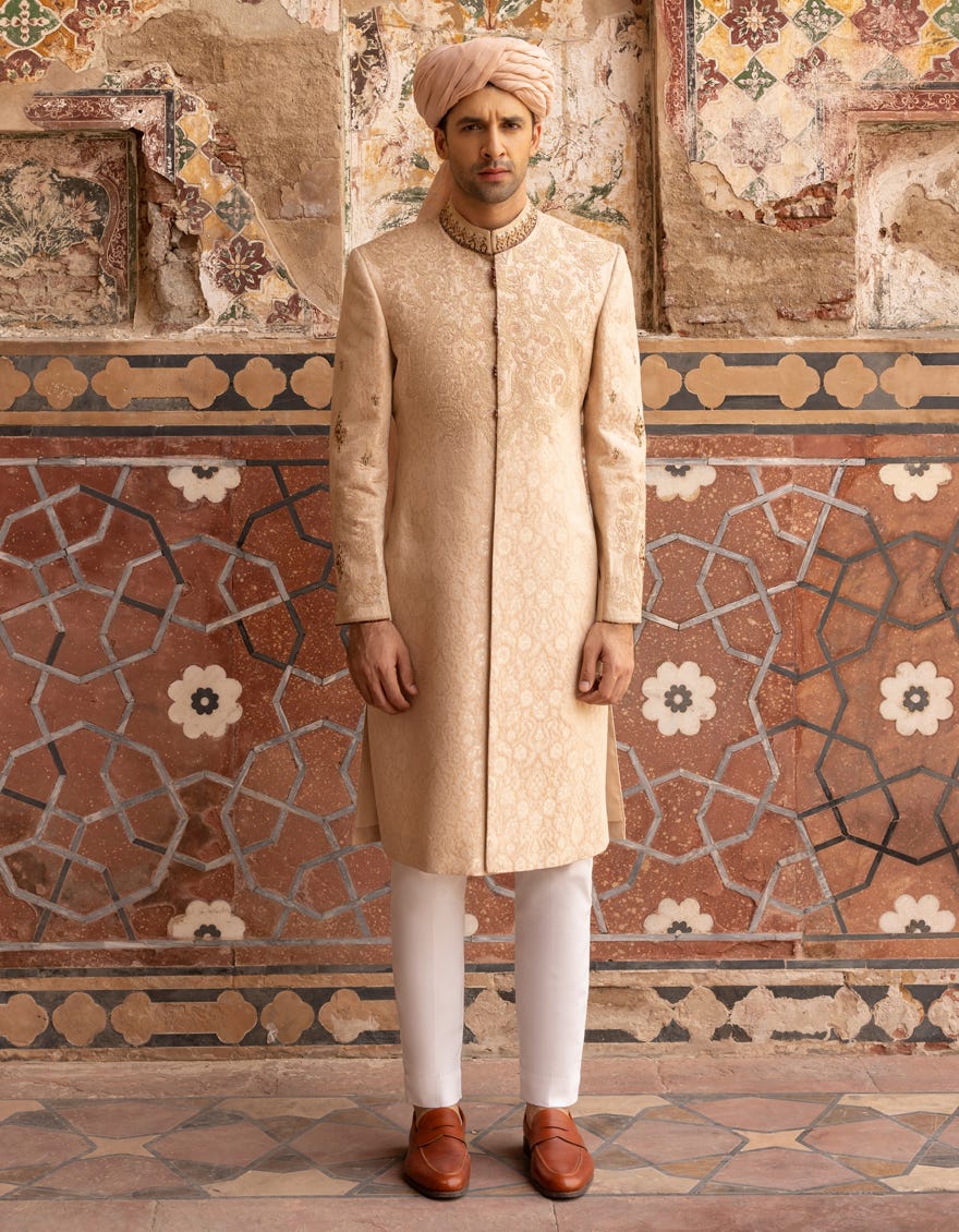 Peach Polyester Sherwani | Jjsw-548