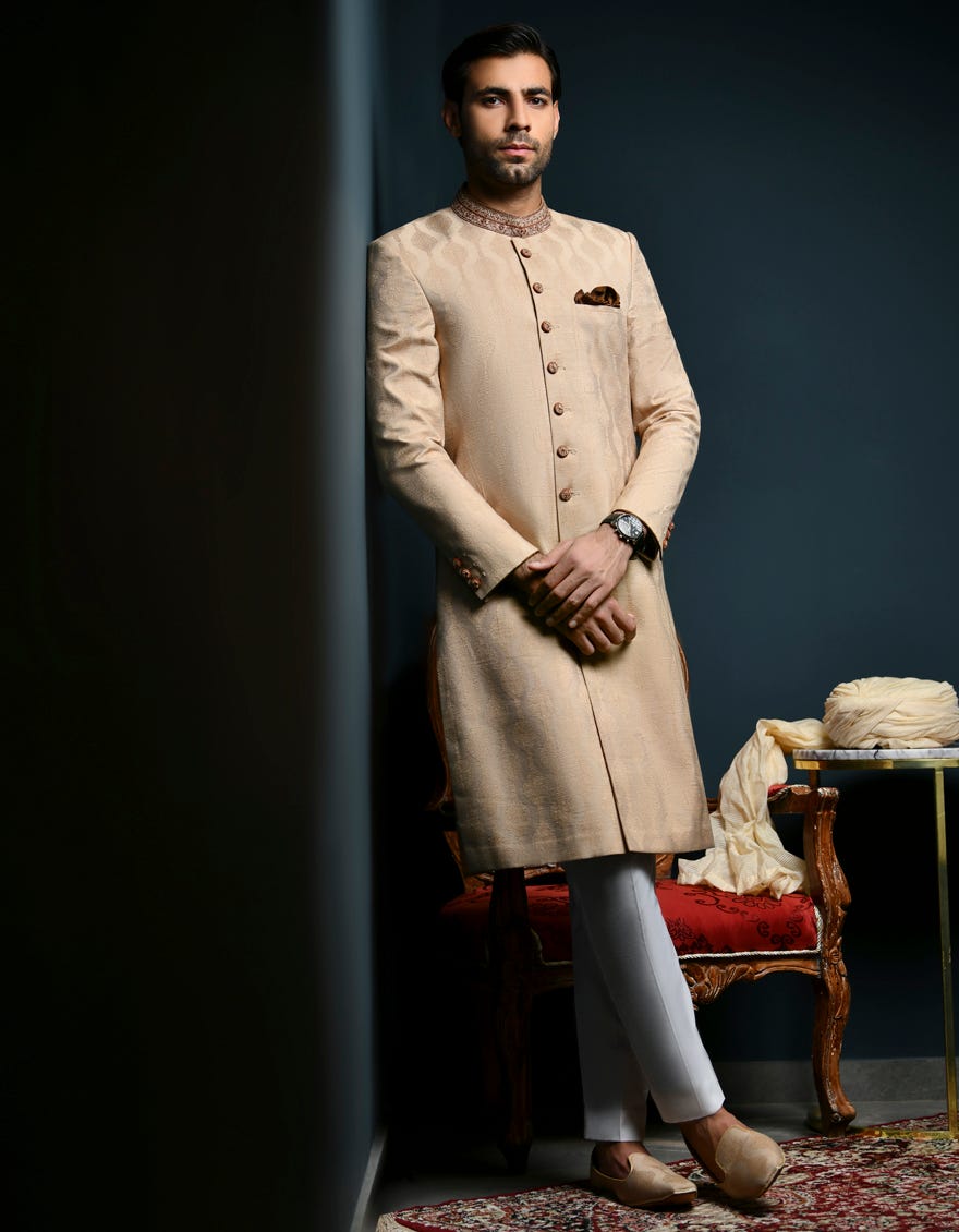 Golden Brown Blended Sherwani | Jjsw-562