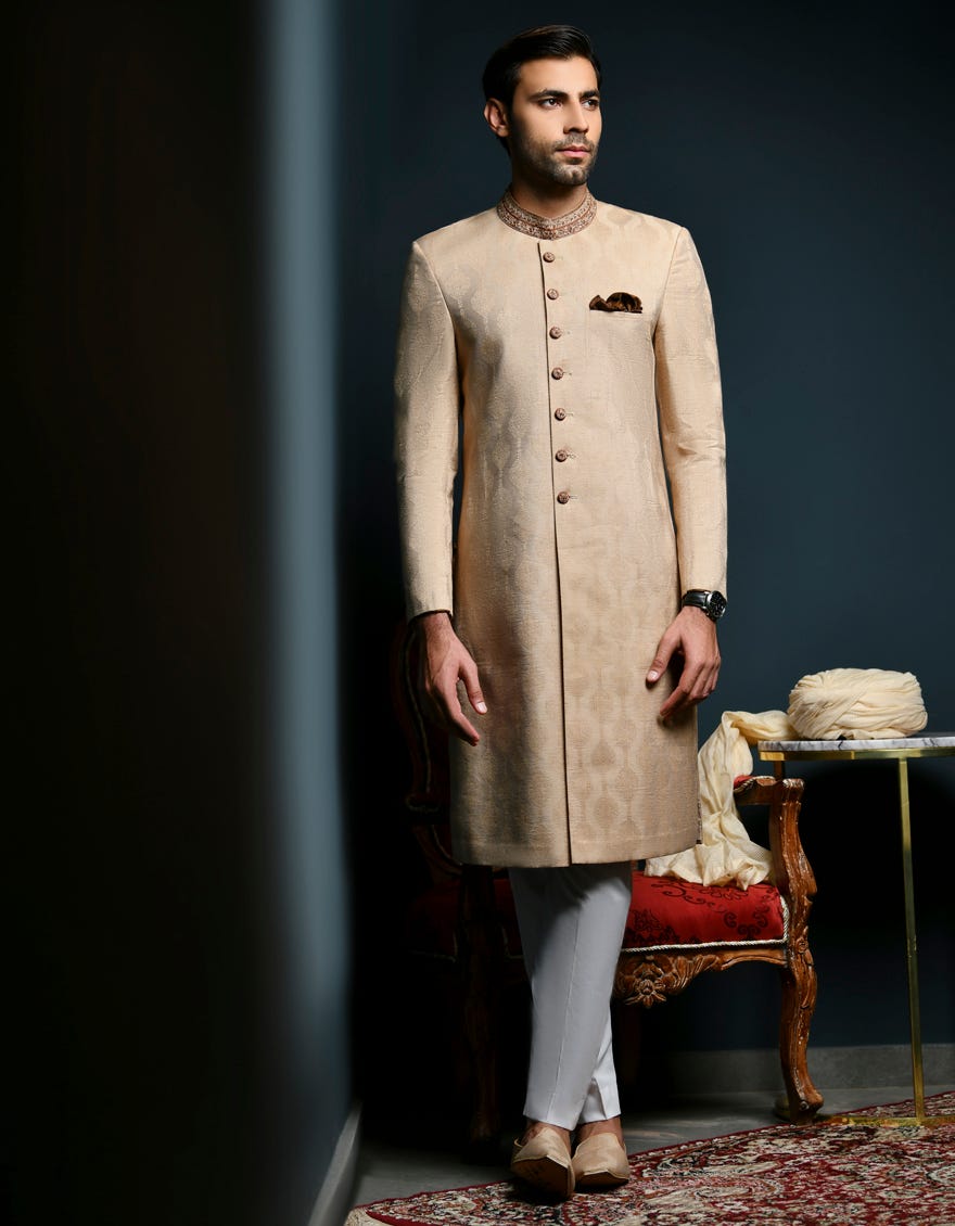 Golden Brown Blended Sherwani | Jjsw-562