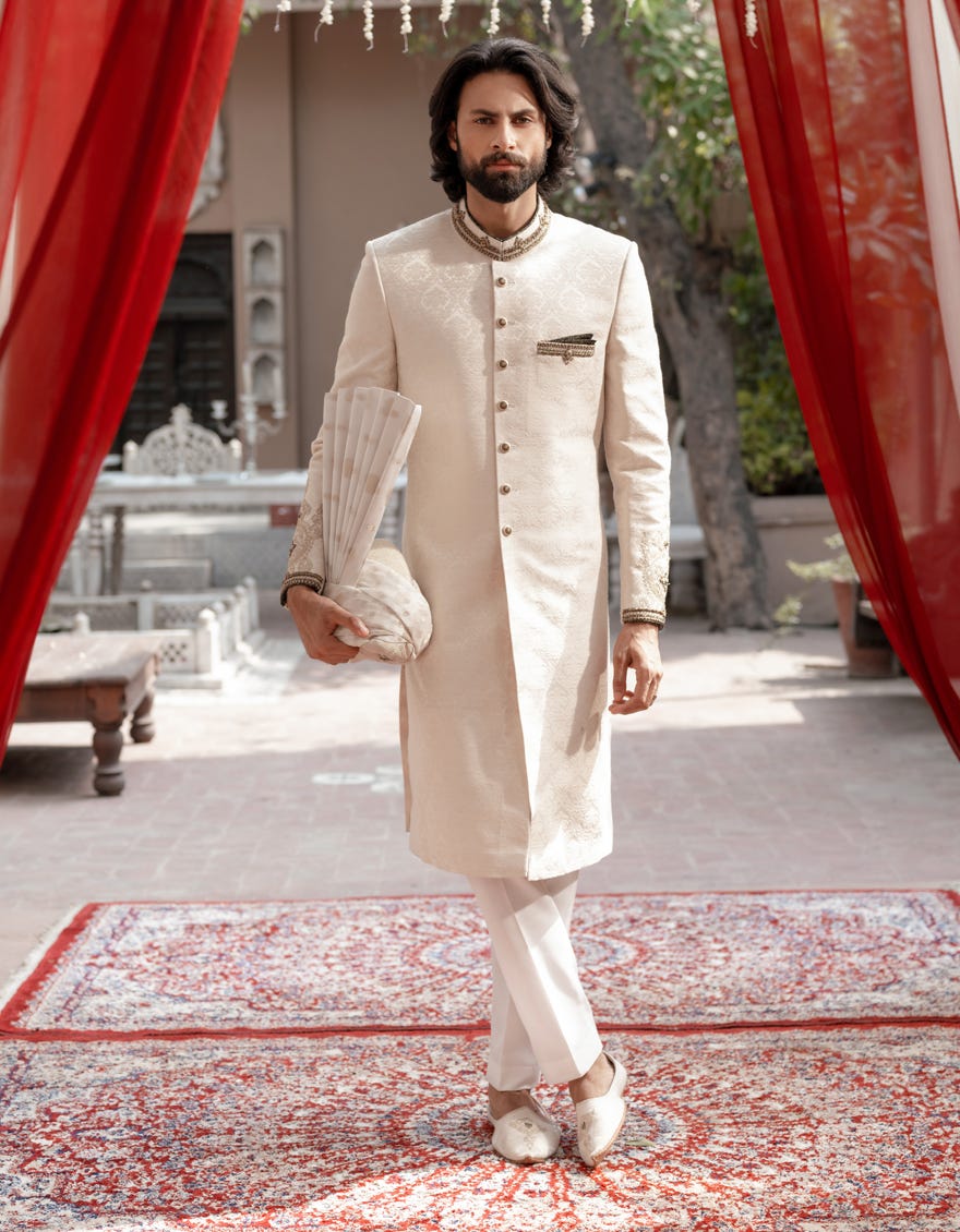 Cream Blended Sherwani | Jjsw-573