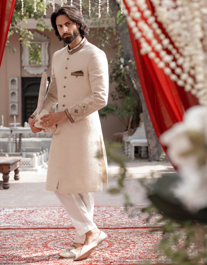 Cream Blended Sherwani | Jjsw-573
