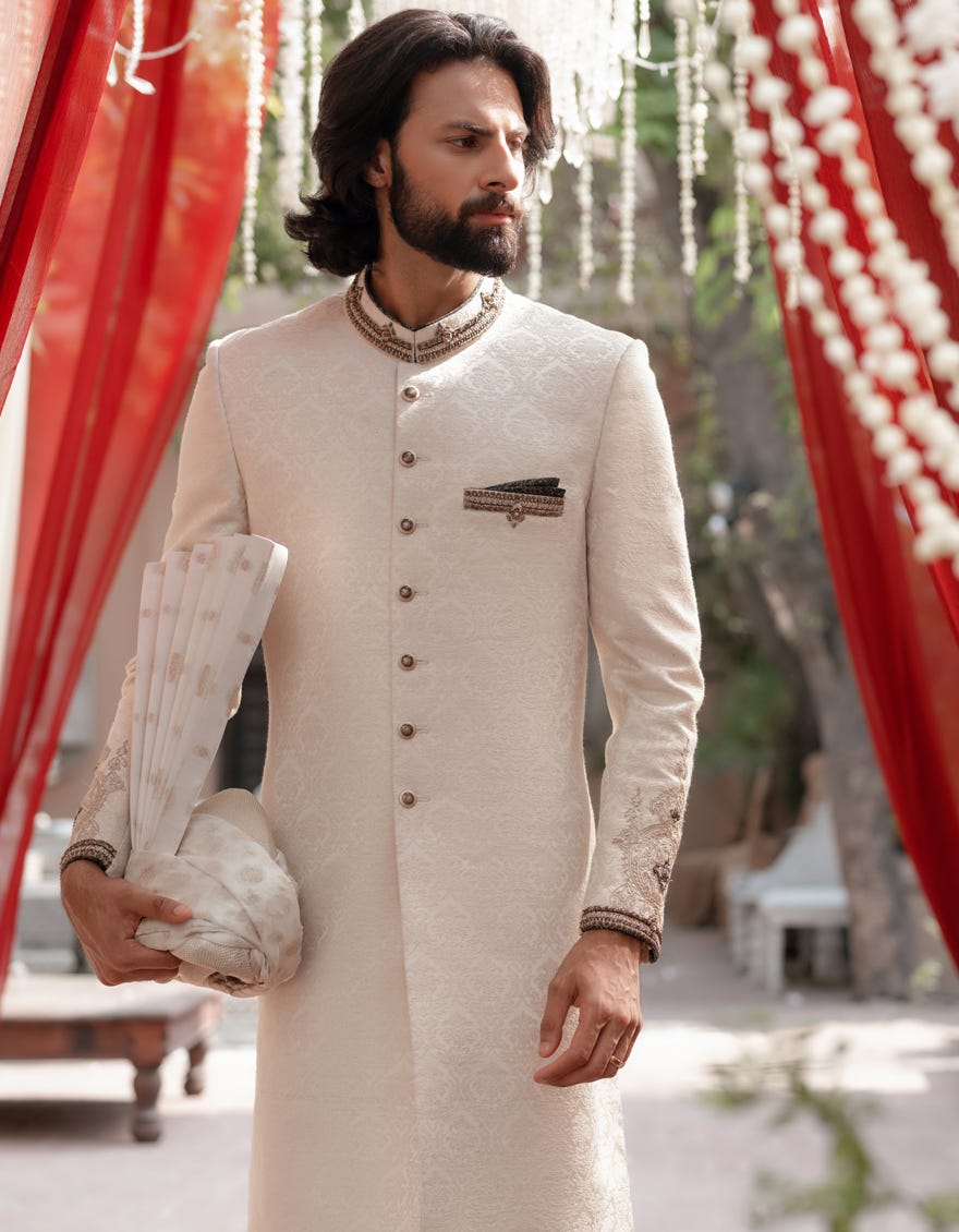 Cream Blended Sherwani | Jjsw-573