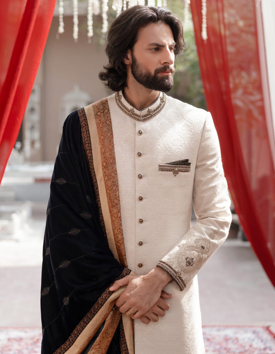 Cream Blended Sherwani | Jjsw-573
