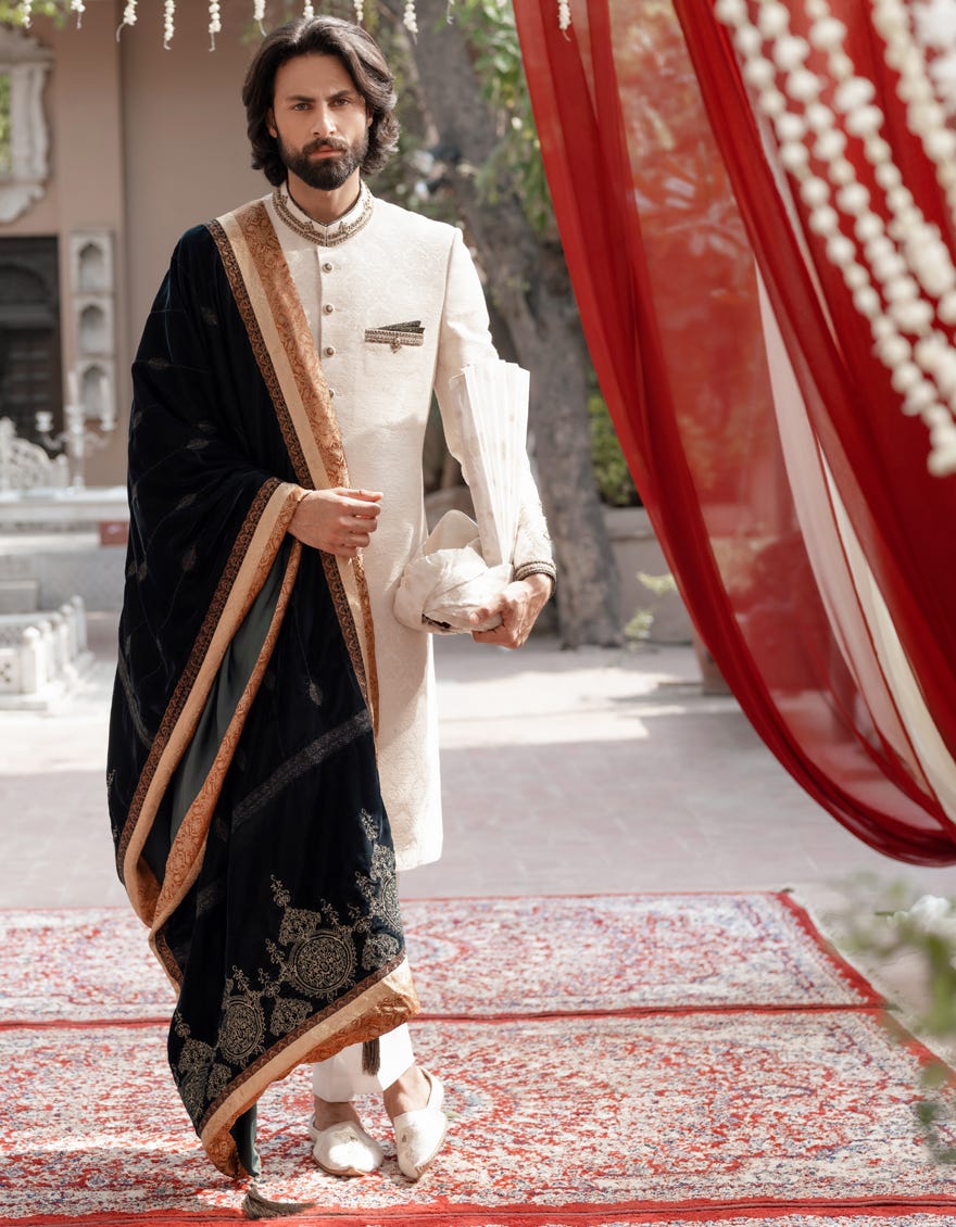 Cream Blended Sherwani | Jjsw-573