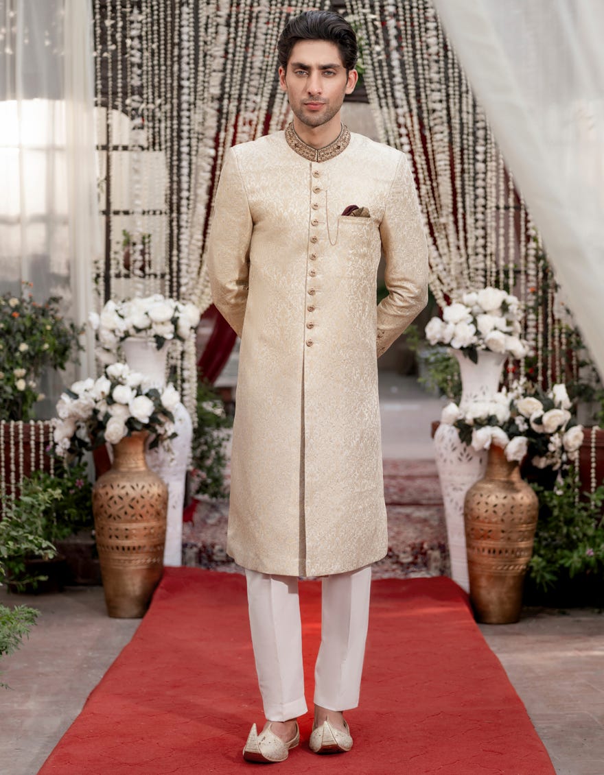 Gold Blended Sherwani | Jjsw-580