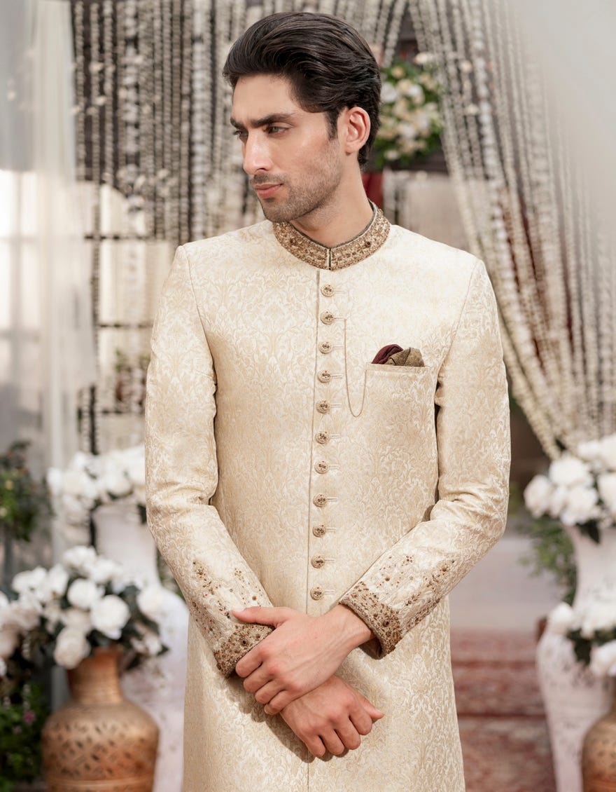 Gold Blended Sherwani | Jjsw-580