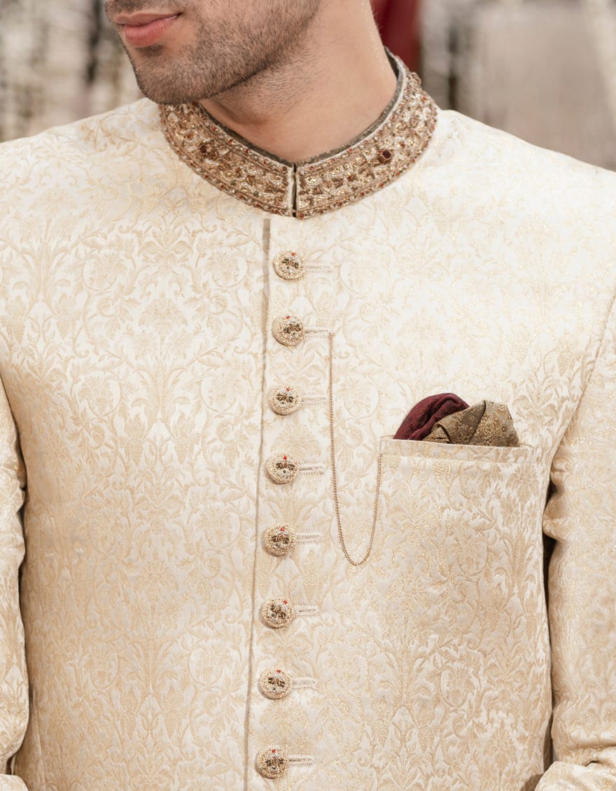 Gold Blended Sherwani | Jjsw-580