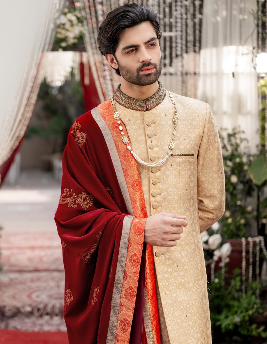 Gold Blended Sherwani | Jjsw-581