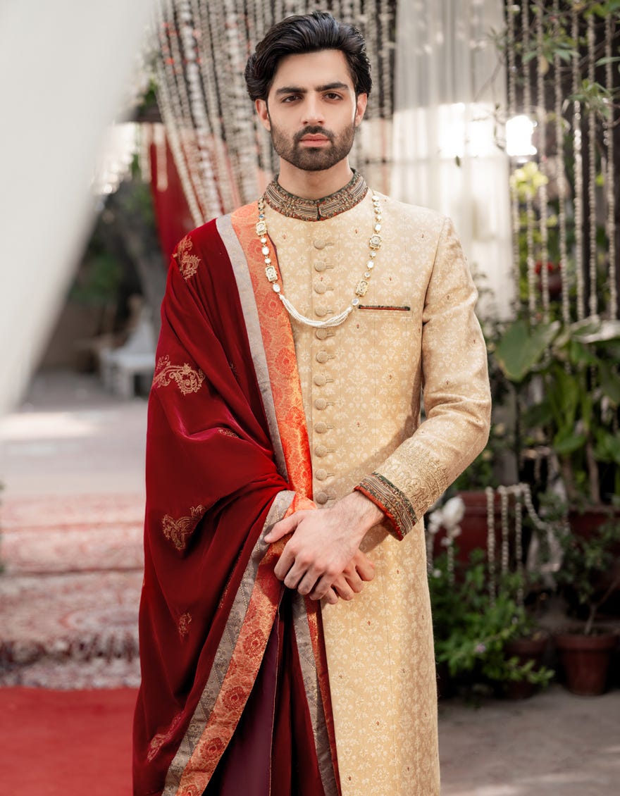 Gold Blended Sherwani | Jjsw-581