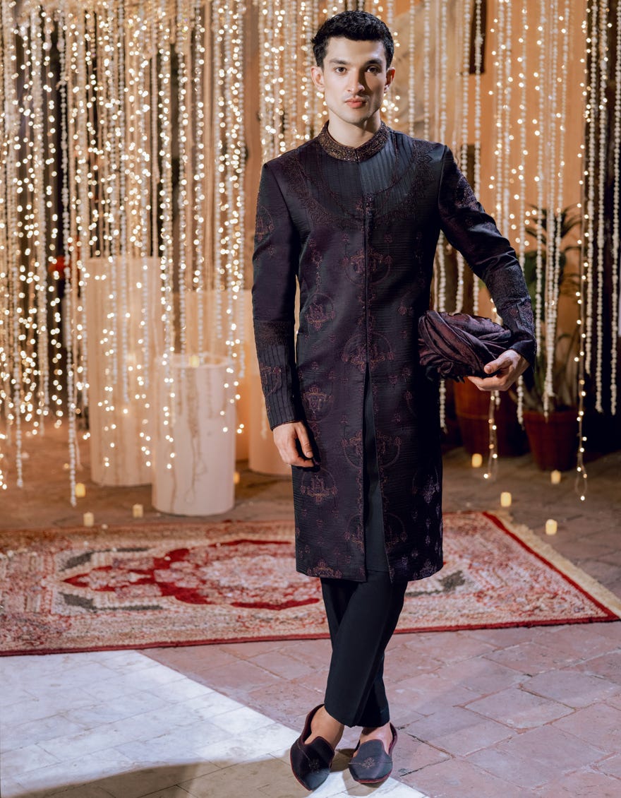 Deep Purple Blended Sherwani | Jjsw-582