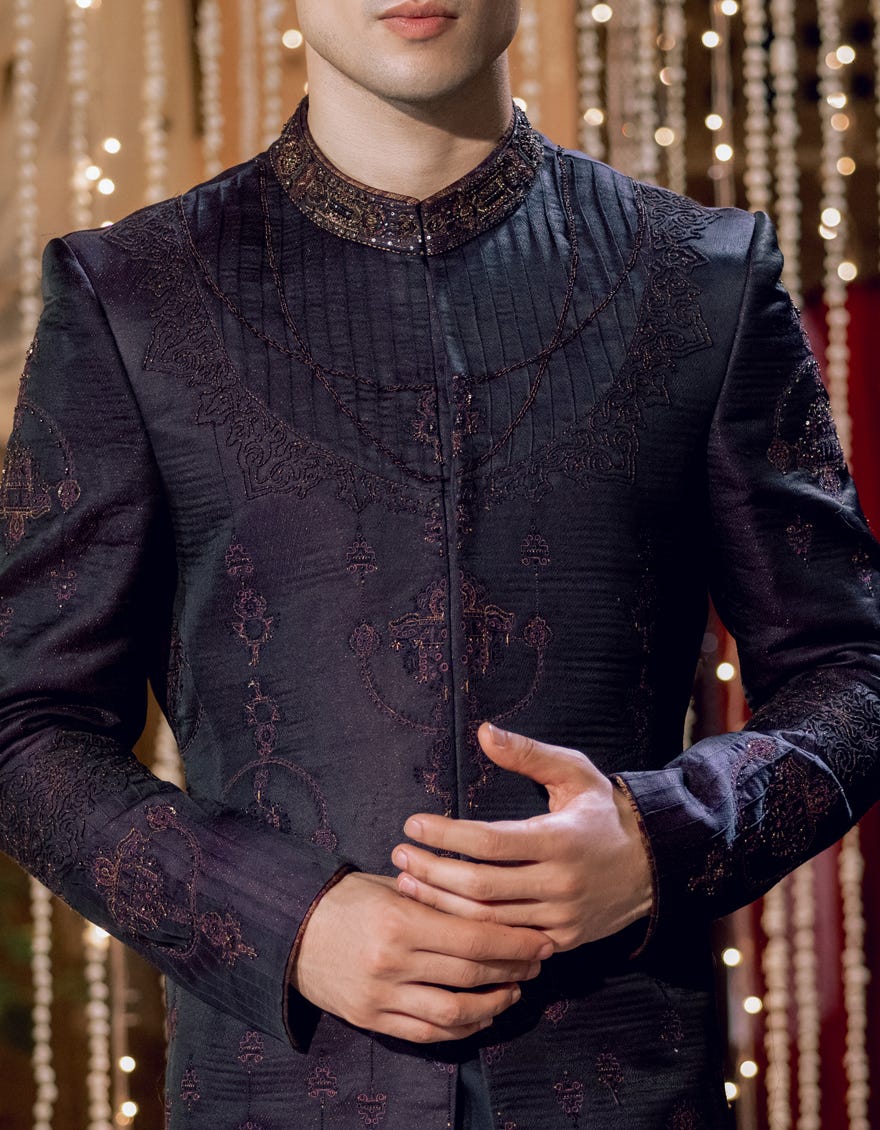 Deep Purple Blended Sherwani | Jjsw-582