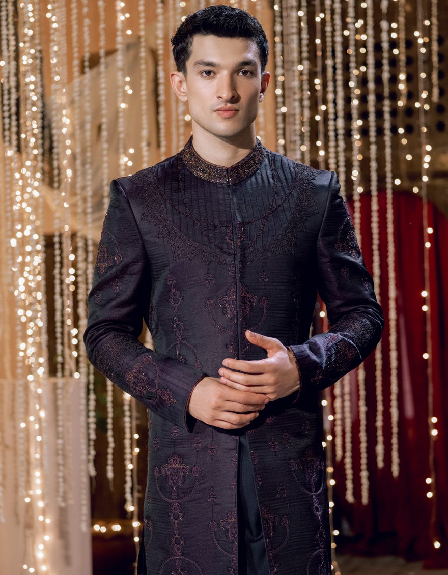 Deep Purple Blended Sherwani | Jjsw-582