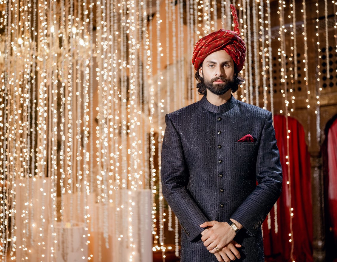 Midnight Blue Blended Sherwani | Jjsw-583