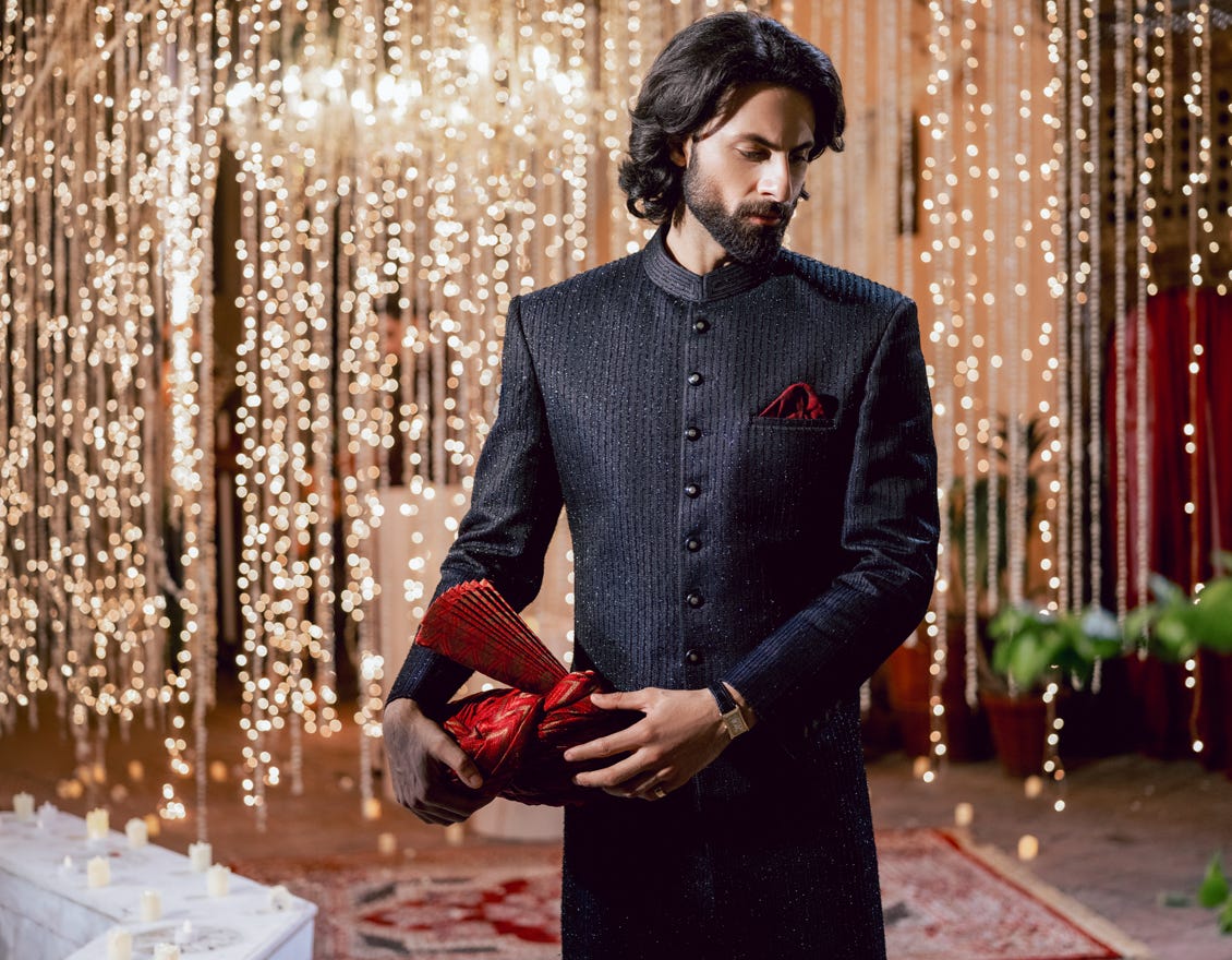 Midnight Blue Blended Sherwani | Jjsw-583