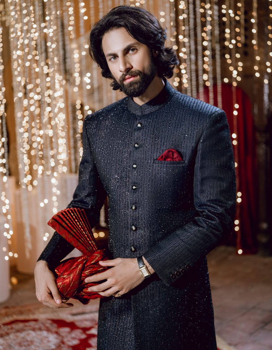 Midnight Blue Blended Sherwani | Jjsw-583