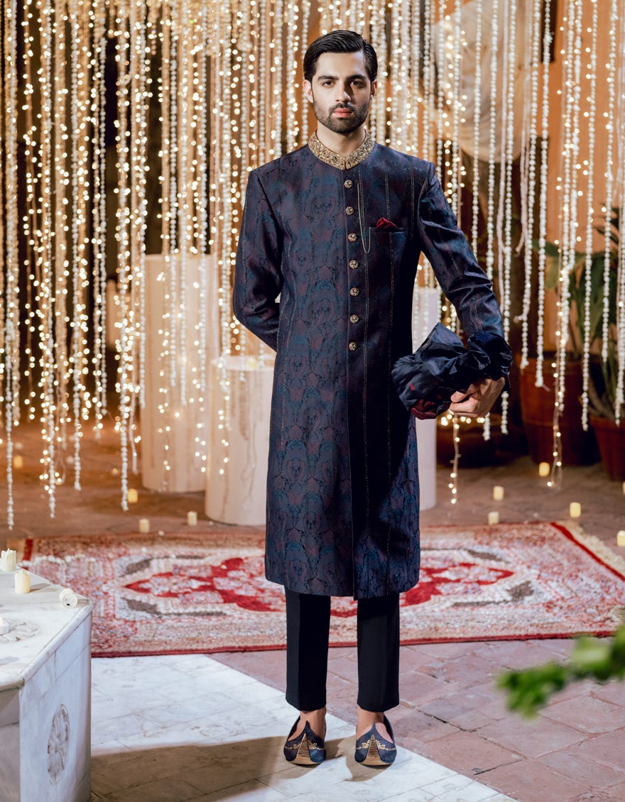 Teal Blue Blended Sherwani | Jjsw-584