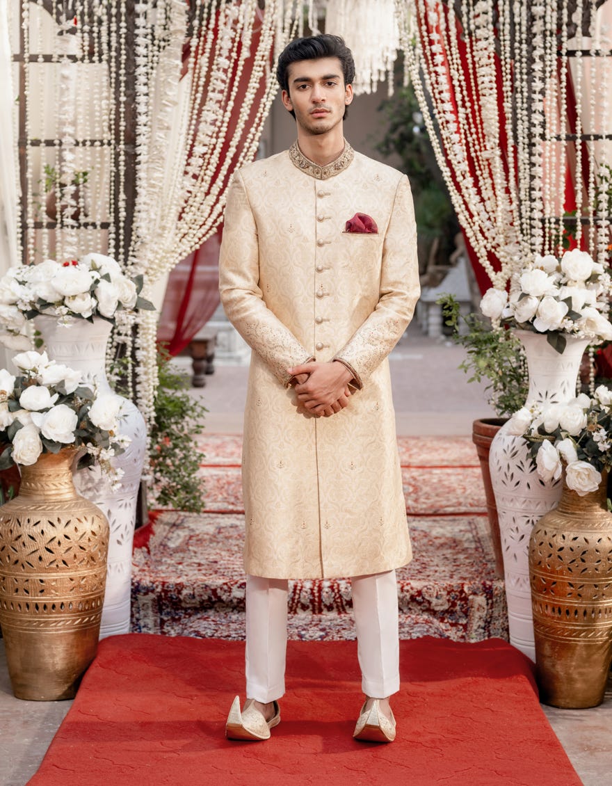 Gold Blended Sherwani | Jjsw-585