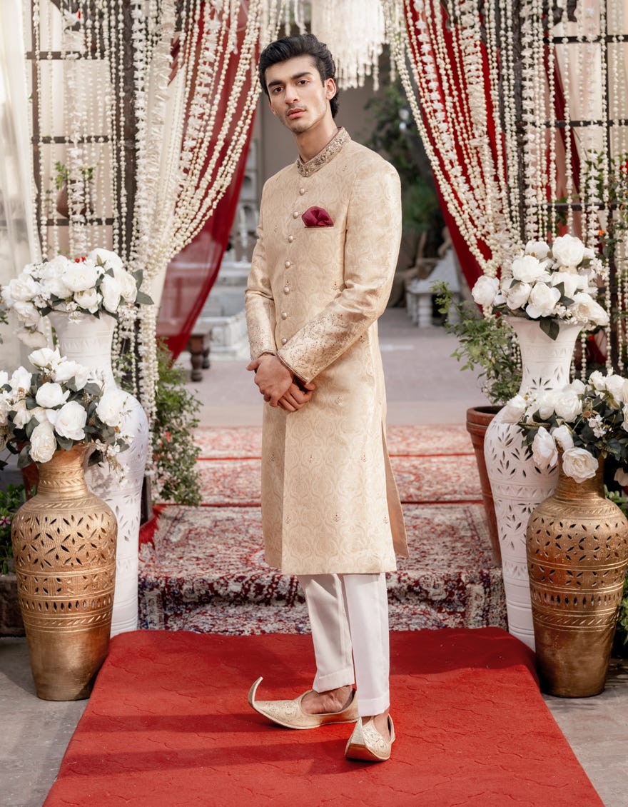 Gold Blended Sherwani | Jjsw-585