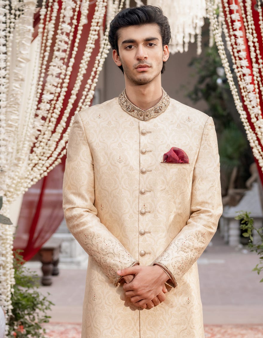 Gold Blended Sherwani | Jjsw-585
