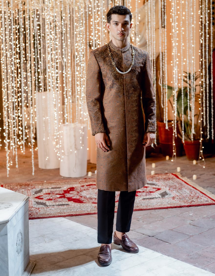 Rust Blended Sherwani | Jjsw-586