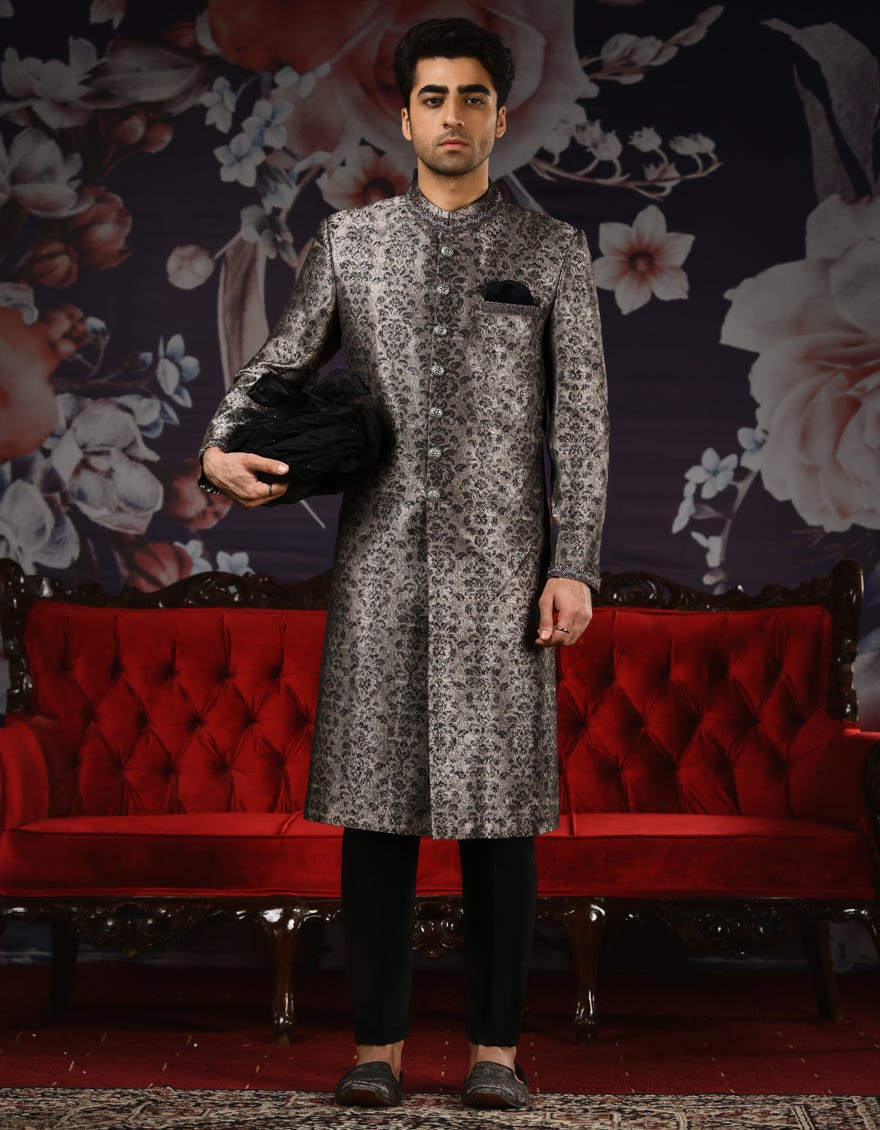 STONE GREY SHERWANI | JJSWINR-532