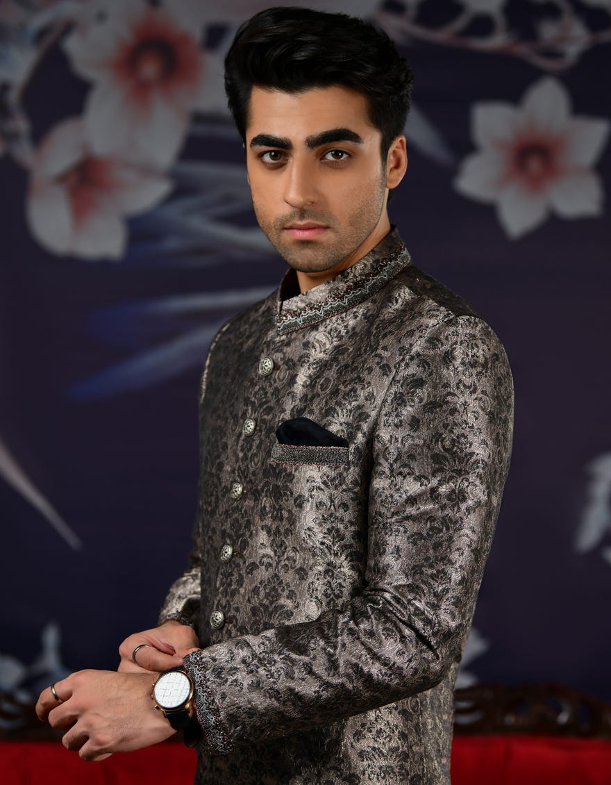 STONE GREY SHERWANI | JJSWINR-532