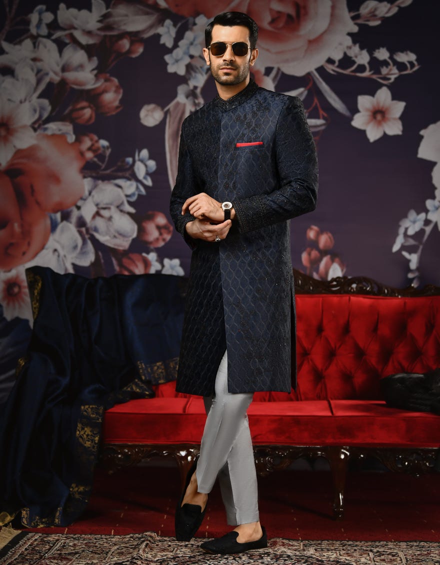 MIDNIGHT BLUE SHERWANI | JJSWINR-536