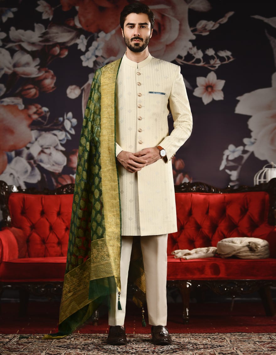 BEIGE BLENDED SHERWANI | JJSWP-547