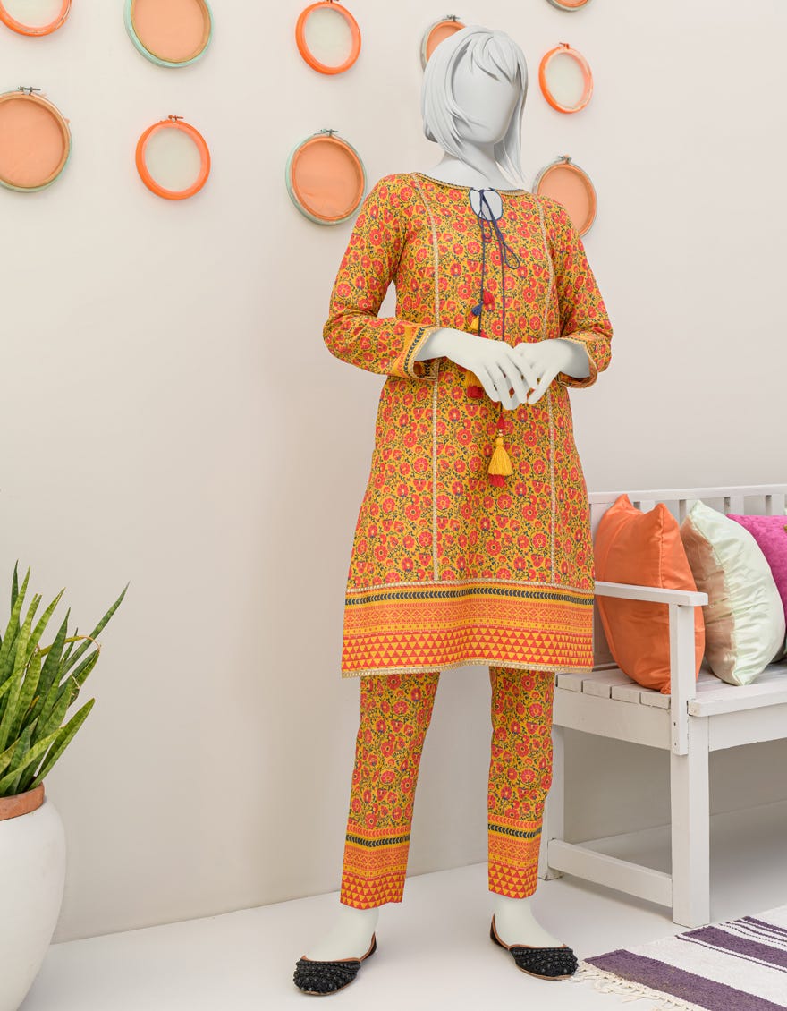 YELLOW CAMBRIC 2PC STITCHED | JGK-S-JJT2-23-054