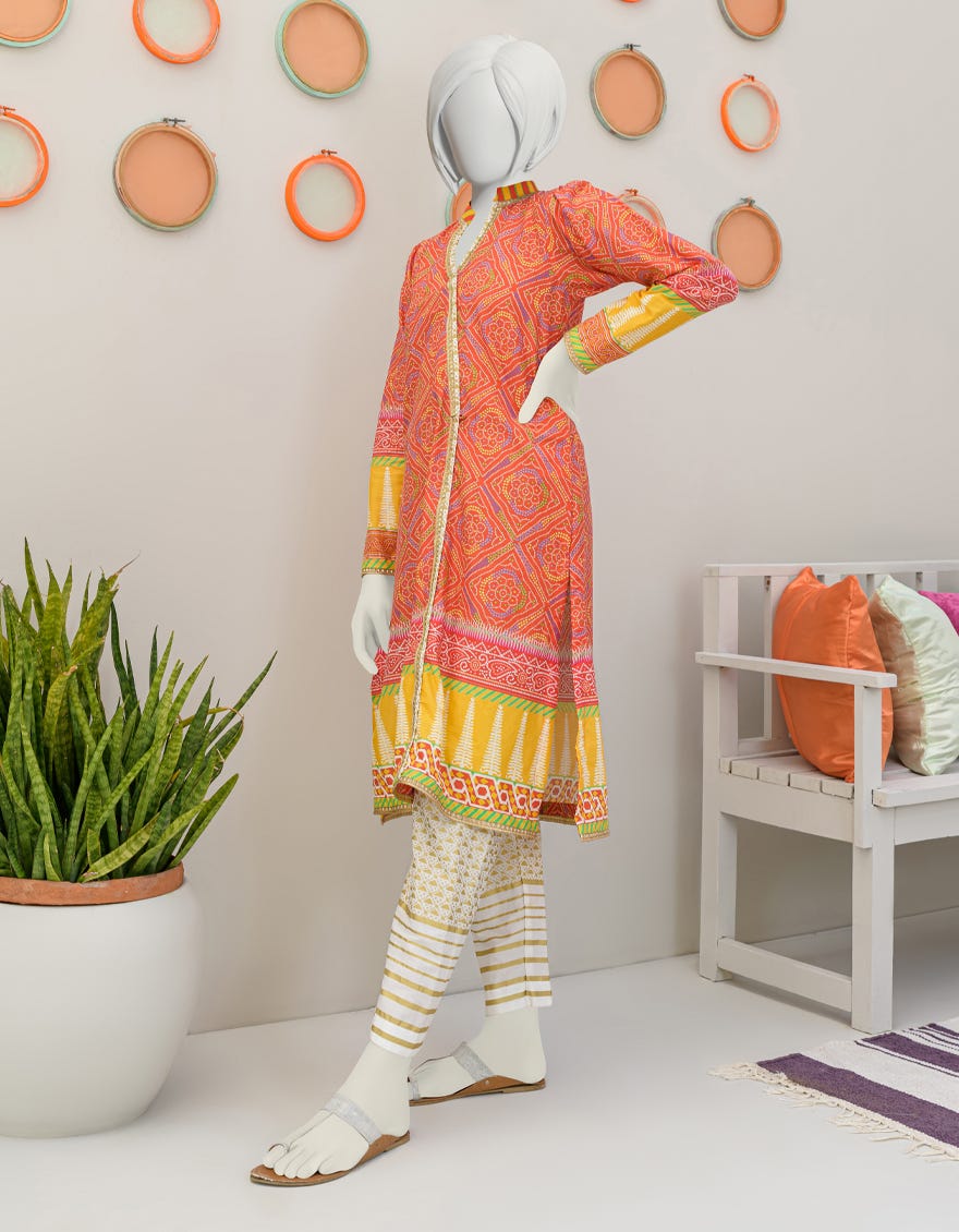 RED CAMBRIC 2PC STITCHED | JGK-S-JJT2-23-055