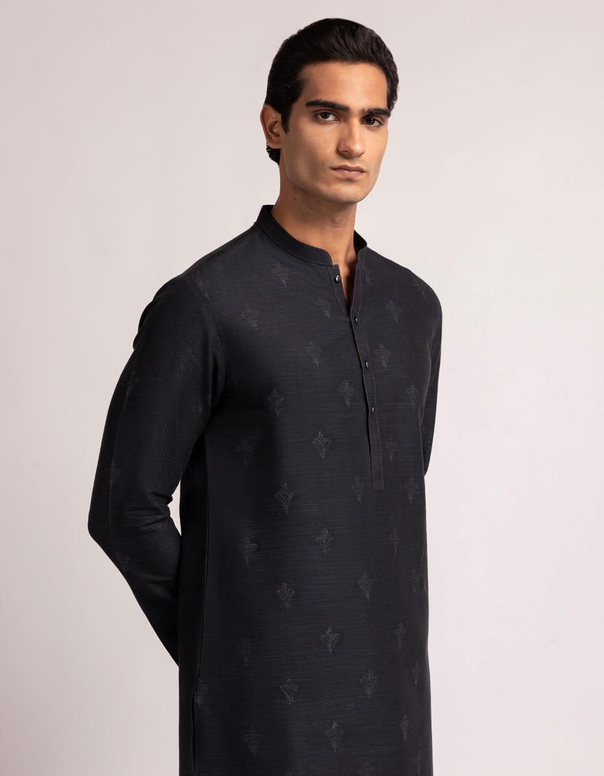 MIDNIGHT BLUE COTTON THIGH LENGTH KURTA TROUSERS