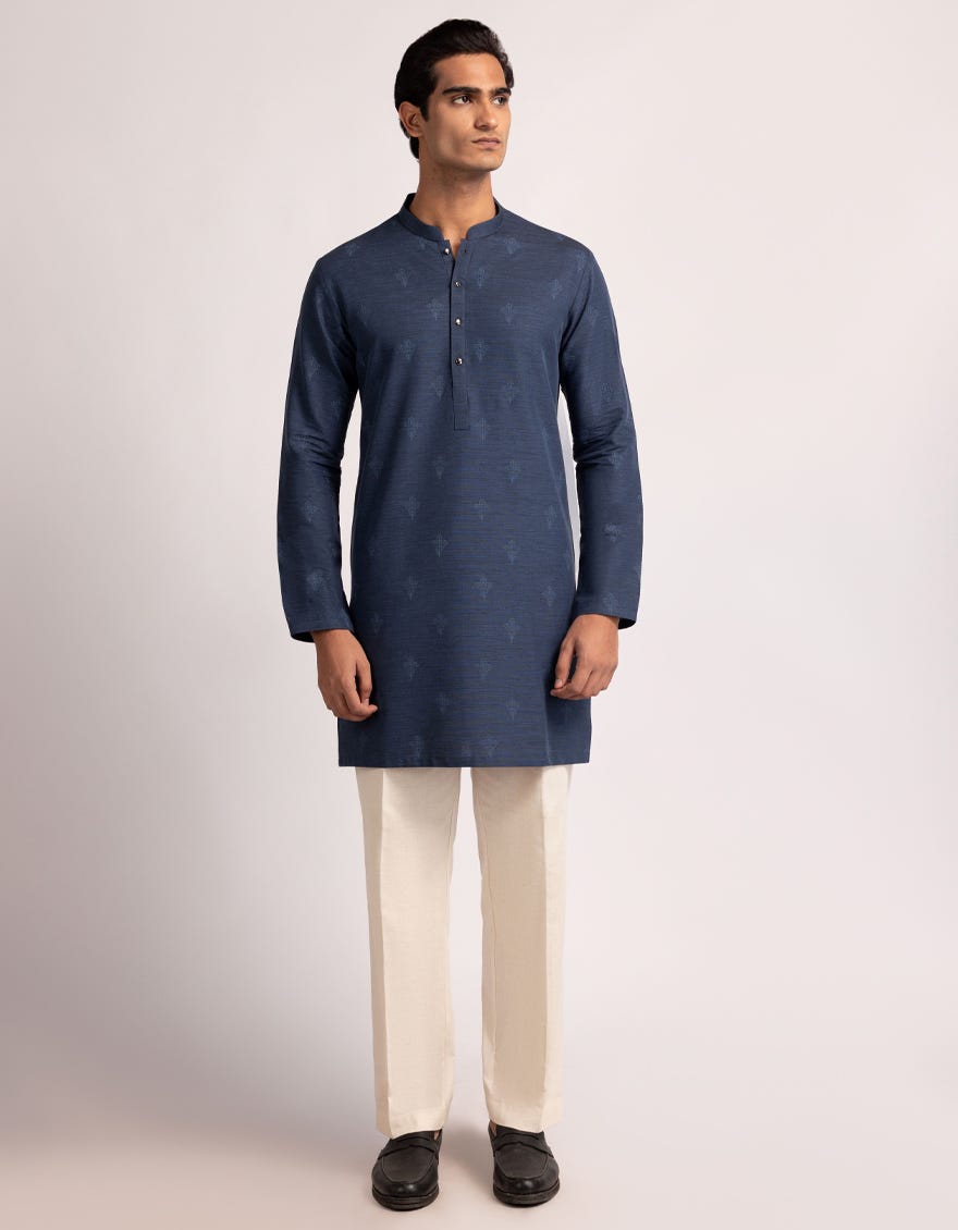BLUE COTTON THIGH LENGTH KURTA TROUSERS