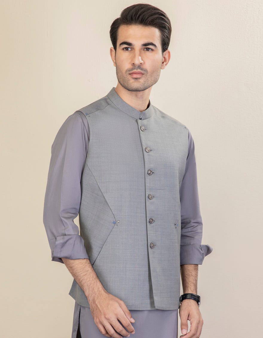 GREY BLENDED WAISTCOAT | JJVC-27477