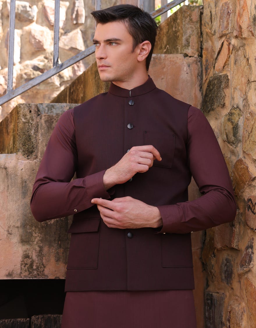 MAROON SUITING WAISTCOAT | JJVC-A-33230