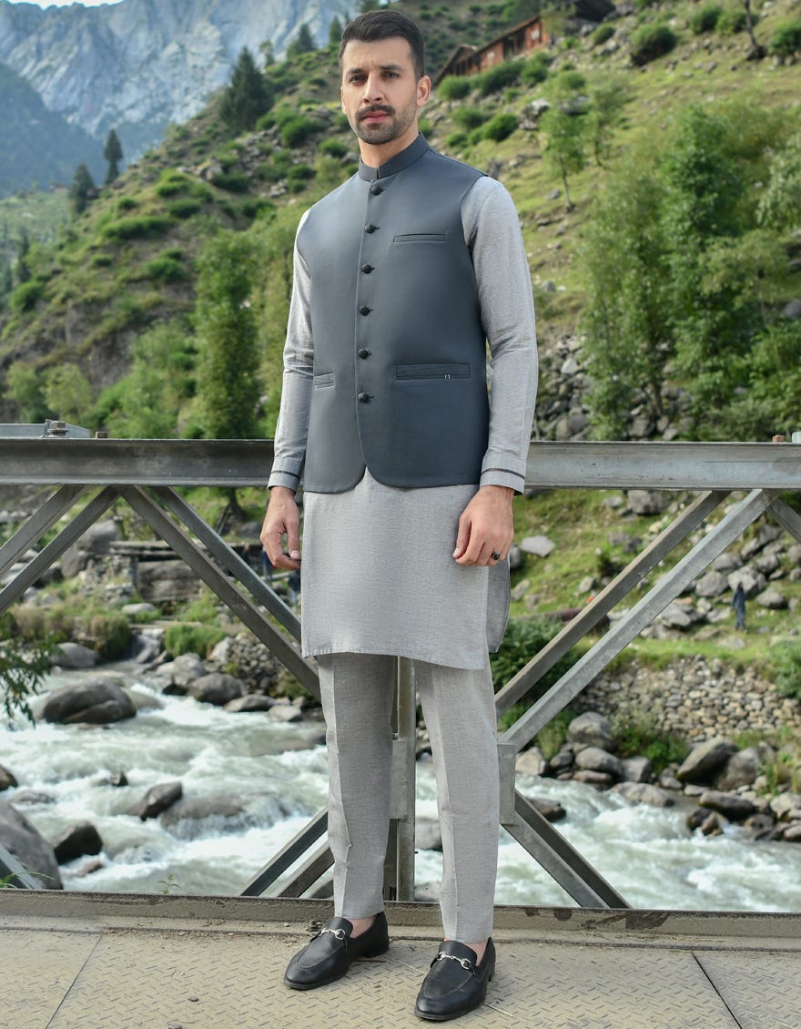 GREY SUITING WAISTCOAT | JJVC-44115