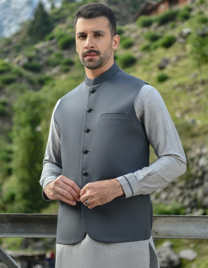 GREY SUITING WAISTCOAT | JJVC-44115