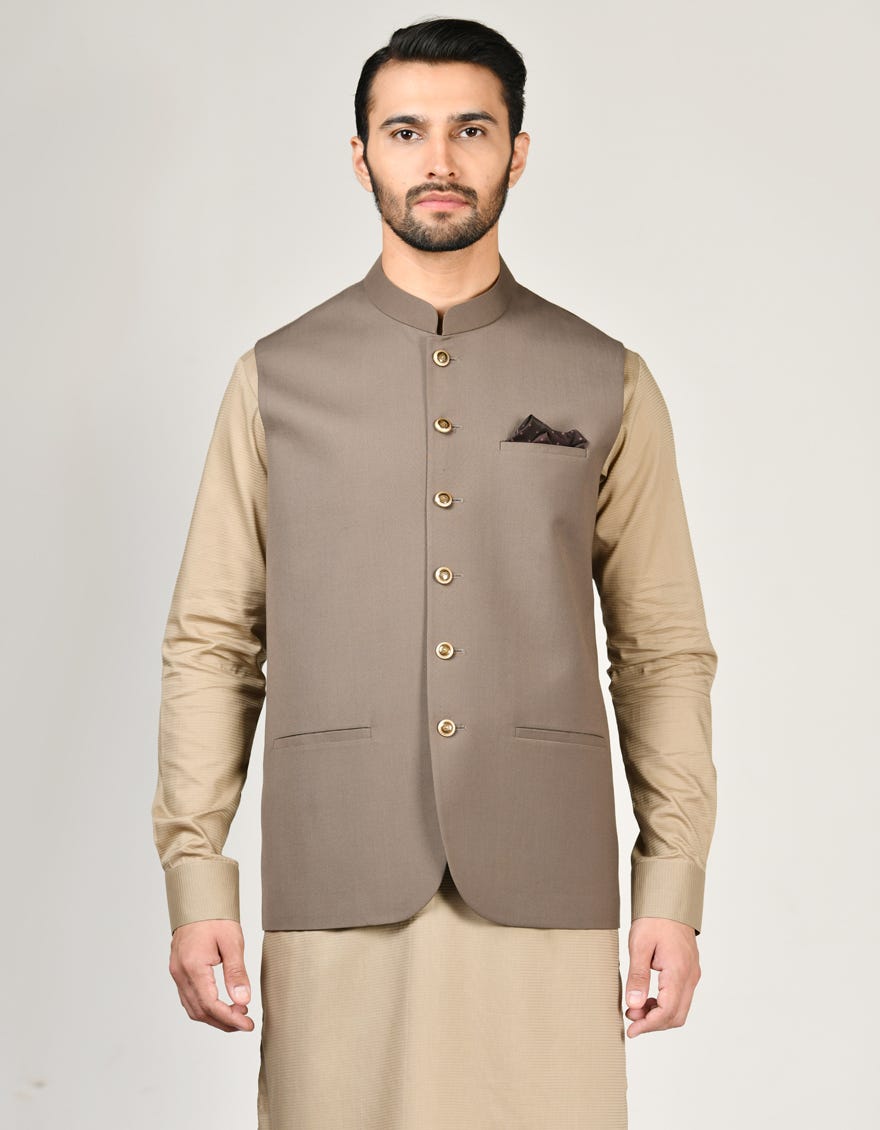 MUD BROWN CVC WAISTCOAT | JJVC-48044