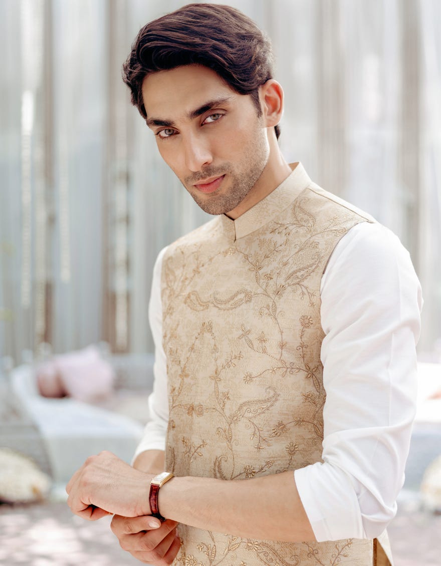 GOLD JAMAWAR WAISTCOAT | JJVC-A-48176