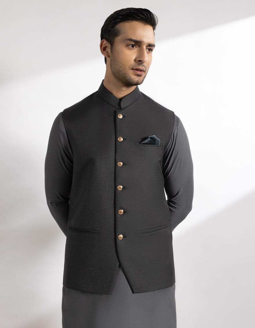 CHARCOAL SUITING WAISTCOAT