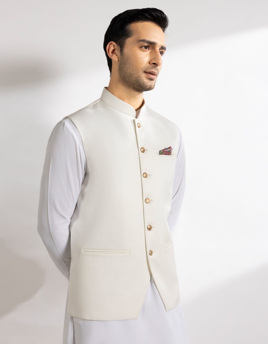 WHITE SUITING WAISTCOAT