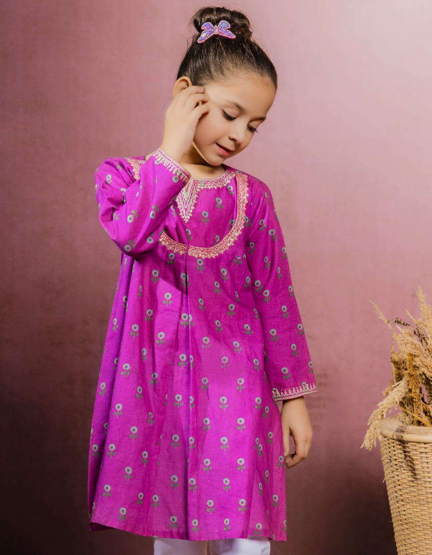 PURPLE LAWN GIRLS KURTI | JGLK-W-JK-22-6010 FB
