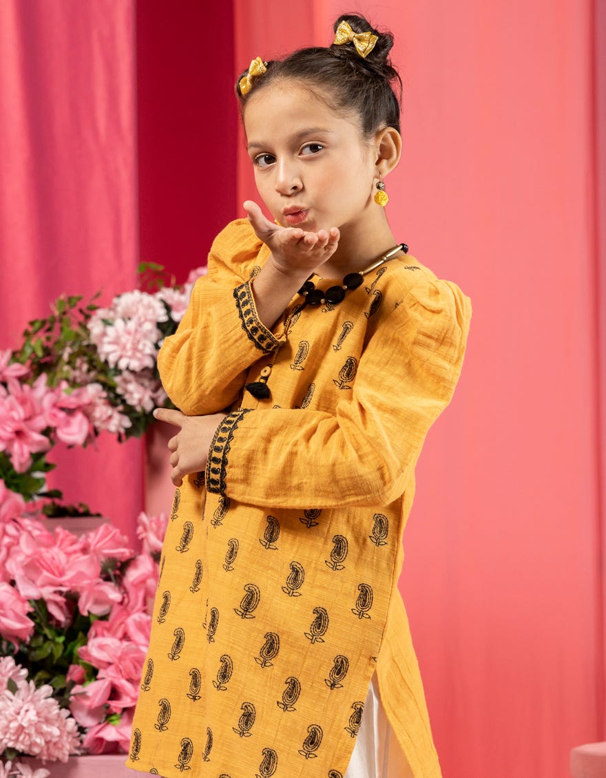 MUSTARD KHADDAR EMBROIDERED KURTI