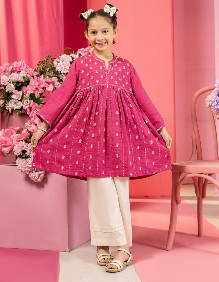 PINK KHADDAR EMBROIDERED KURTI